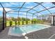 Inviting screened-in pool area with serene views of the surrounding water and lush landscape at 7247 Oakmoss Loop, Davenport, FL 33837