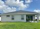 The backyard features a covered patio with an ample grassy area at 737 Daphne Dr, Polk City, FL 33868