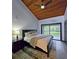 Bright bedroom featuring a wood ceiling, ceiling fan, slider to patio, and neutral decor at 816 Pinewood Ct # 3126, Haines City, FL 33844
