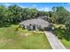 Aerial view showcasing a home with lush greenery and a driveway leading to an attached garage at 2861 Pond View Dr, Haines City, FL 33844