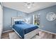Bedroom with a window view, ceiling fan, a closet, and blue walls at 419 Wellesly Dr, Davenport, FL 33897