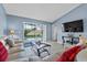 Comfortable living room with sliding doors that open to a screened pool at 419 Wellesly Dr, Davenport, FL 33897