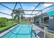 Backyard swimming pool with screened in enclosure and outdoor furniture at 419 Wellesly Dr, Davenport, FL 33897