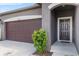 Close-up of the garage and front door of the home, showcasing the exterior paint and design at 8720 Micmac Ct, Polk City, FL 33868