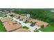 Aerial view of a neighborhood showcasing the property's ideal location near a pond and lush green trees at 1349 Innsbruck Ct, Winter Haven, FL 33884