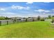 Green backyard with a fence, trees and homes beyond at 1976 Harvest Landing Cir, Lakeland, FL 33810