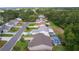 Aerial view displays homes within a quiet neighborhood, boasting well-kept lawns and convenient community road access at 1411 Juarez Pl, The Villages, FL 32159