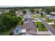An aerial view shows a neighborhood with well-maintained homes and green spaces, highlighting the community's layout and appeal at 1411 Juarez Pl, The Villages, FL 32159