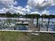Dock and lily pads reflecting the sky on a waterfront property at 55808 Nan Dr, Astor, FL 32102