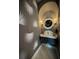 Stylish powder room featuring palm leaf wallpaper, unique mirror, and sconce lighting at 800 Stephens Pass Cv, Lake Mary, FL 32746