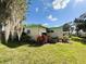 Scenic backyard view showcasing lush green grass, colorful plants, and peaceful setting at 334 Palo Verde Dr, Leesburg, FL 34748