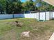 Expansive backyard with a storage shed and white fence, offering ample outdoor space at 6832 Oswego Dr, Mount Dora, FL 32757