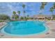 Enjoy the community pool with palm trees, plenty of lounge chairs, and clubhouse access for a resort-style experience at 1085 Harmony Ln, Clermont, FL 34711