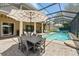 Wonderful screened lanai that includes a dining area, lounge chairs and a lovely view of the pool at 1085 Harmony Ln, Clermont, FL 34711