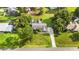 Aerial view of a single-story home featuring a screened pool, and a spacious lawn at 1330 Englewood Dr, St Cloud, FL 34772