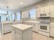 Kitchen with white cabinets, island, and modern appliances at 235 Anastasia Dr, Poinciana, FL 34759