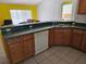 Kitchen area featuring a dishwasher, wooden cabinets, and green countertops at 959 Nancy Ct, Kissimmee, FL 34759