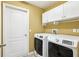 Bright laundry room featuring white washer and dryer and plenty of storage at 2703 Gullane Ct, Kissimmee, FL 34746