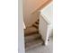 Carpeted stairs with white railing offer a safe and stylish transition to the upper level of the home at 13712 Summerport Village Pkwy, Windermere, FL 34786