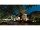 Stunning home exterior at night with palm trees and landscape lighting at 9210 Southern Breeze Dr, Orlando, FL 32836