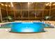 Stunning illuminated pool at night in a screened enclosure at 9210 Southern Breeze Dr, Orlando, FL 32836