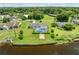 Aerial view of a beautiful home, a swimming pool, and access to the canal at 720 Shore Drive, Kissimmee, FL 34744