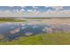 Scenic aerial view of a vast lake with lily pads and reflections of clouds in the water at 720 Shore Drive, Kissimmee, FL 34744
