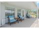 Covered patio with comfortable blue seating, creating an inviting outdoor lounge area for relaxation and social gatherings at 720 Shore Drive, Kissimmee, FL 34744