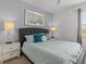 Cozy bedroom with soft blue walls, a comfortable bed, and elegant bedside lamps at 6012 Oak Green Loop, Davenport, FL 33837