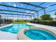 A stunning private screened-in pool with spa features abundant room for relaxing and overlooks lush green landscaping at 6012 Oak Green Loop, Davenport, FL 33837