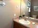 Clean bathroom with single sink vanity and mirror at 3189 Yellow Lantana Ln, Kissimmee, FL 34747