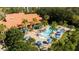 Expansive pool and patio area with numerous blue umbrellas at 8545 Bay Lilly Loop, Kissimmee, FL 34747
