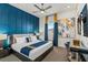 King-size bed, stylish decor, and a blue accent wall at 1735 Oak Blossom Dr, Davenport, FL 33837