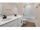 Double vanity bathroom with white cabinets and tile floor at 2918 Sharp Rd, Kissimmee, FL 34744