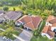 Beautiful aerial view of a home with tile roof, lush landscaping, and a private backyard at 2891 Swoop Cir, Kissimmee, FL 34741
