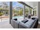Covered patio with seating area, overlooking a screened-in pool and lush greenery at 14121 Bella Ln, Orlando, FL 32832