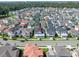 An aerial view shows a residential neighborhood with well-maintained homes, streets, and landscaping at 1862 Beach Ridge Rd, Celebration, FL 34747