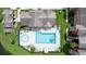 Aerial view of a community pool and clubhouse featuring lounge chairs and tropical landscaping at 2217 Grand Cayman Ct # 1233, Kissimmee, FL 34741
