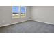 This bedroom features neutral walls, plush gray carpet, and a window with natural light at 199 Bull Frog Ln, Umatilla, FL 32784