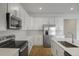 Modern kitchen featuring white cabinets, stainless steel appliances, and center island at 192 Flag Lilly Ln, Umatilla, FL 32784