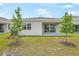 Spacious backyard featuring a covered patio and well-maintained lawn perfect for entertaining or relaxing with two shade trees at 196 Flag Lilly Ln, Umatilla, FL 32784