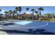 Well-maintained blue basketball court surrounded by mature palm trees, offering a great space for sports and recreation at 121 Madiera Beach Blvd, Kissimmee, FL 34746