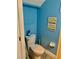Toilet is in a small, blue bathroom with accessories at 319 Celebration Blvd, Celebration, FL 34747