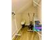 Walk-in closet used for storage with sloped ceilings, shelving, lamps and exercise equipment at 319 Celebration Blvd, Celebration, FL 34747