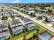 Expansive aerial view displays neighborhood homes with screened-in pools and lush landscapes, capturing a serene community setting at 9099 Hazard St, Davenport, FL 33896