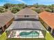 A stunning aerial view showcases a private pool and backyard in a lush, residential neighborhood at 2505 Dharma Cir, Kissimmee, FL 34746