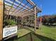 This backyard has a beautiful garden setup including a pergola, elevated garden beds, and a welcoming sign at 112 10Th St, St Cloud, FL 34769