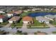 Aerial view of a residential community with homes surrounding a scenic pond and lush landscaping at 3960 Steer Beach Pl, Kissimmee, FL 34746
