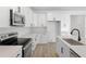 Gourmet kitchen featuring white cabinets, stylish hardware, and modern stainless steel appliances at 4060 Bannock Ave, Tavares, FL 32778