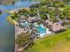 Aerial view of community pool, clubhouse, and amenities surrounded by greenery at 3643 Weatherfield Dr, Kissimmee, FL 34746